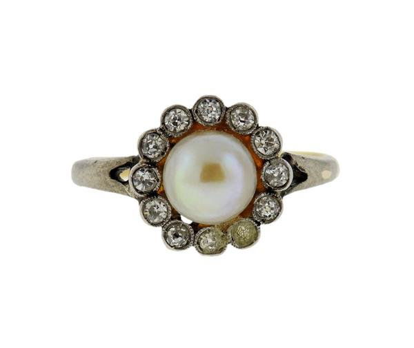 18K Gold Diamond Pearl Ring (1 of 3)