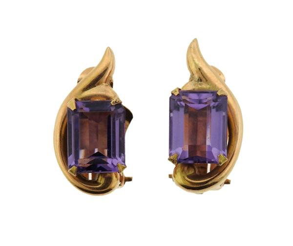 Retro 18K Gold Amethyst Earrings (1 of 4)