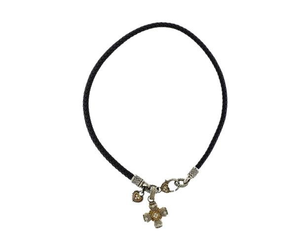 Judith Ripka 18K Gold Sterling Diamond Leather Cord (1 of 4)