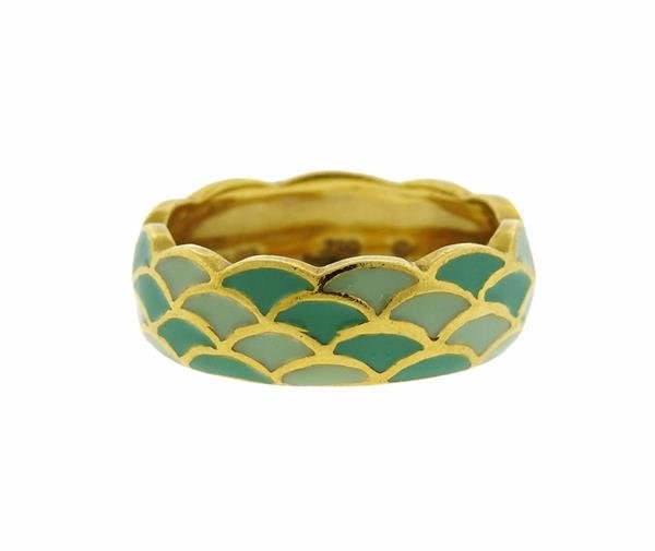 Hidalgo 18K Gold Enamel Scalloped Band Ring (1 of 3)