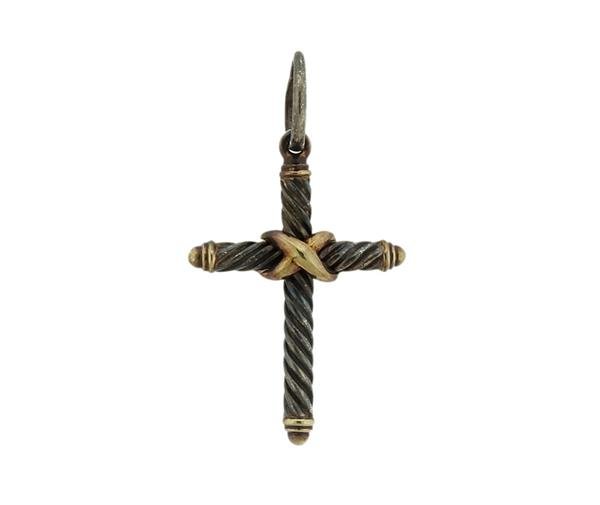 David Yurman 14K Gold Sterling Silver Cross Pendant (1 of 3)