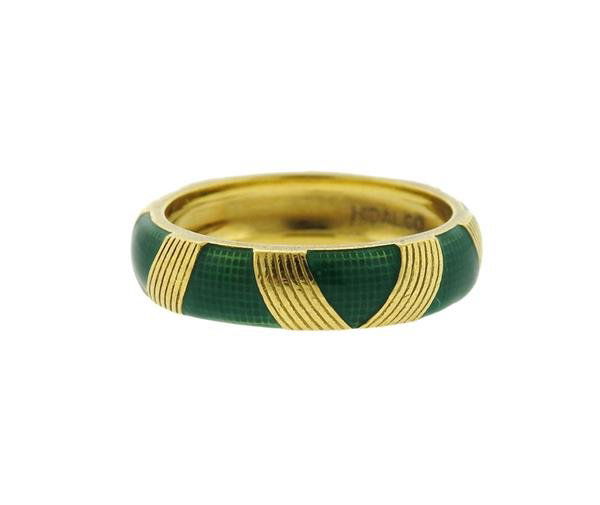 Hidalgo 18K Gold Green Enamel Band Ring (1 of 3)