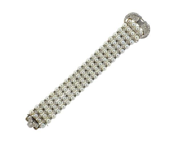 14K Gold Diamond Pearl 4 Row Bracelet (1 of 5)