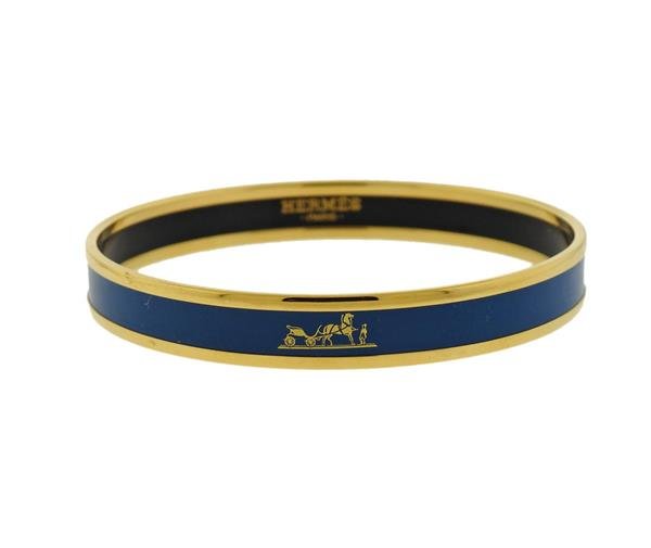 Hermes Signature Blue Enamel Bangle Bracelet (1 of 3)