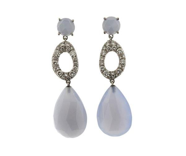 Vasari 18K Gold Diamond Chalcedony Dangle Earrings (1 of 2)