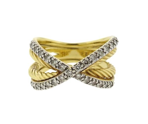 David Yurman 18K Gold Diamond Crossover Ring (1 of 5)