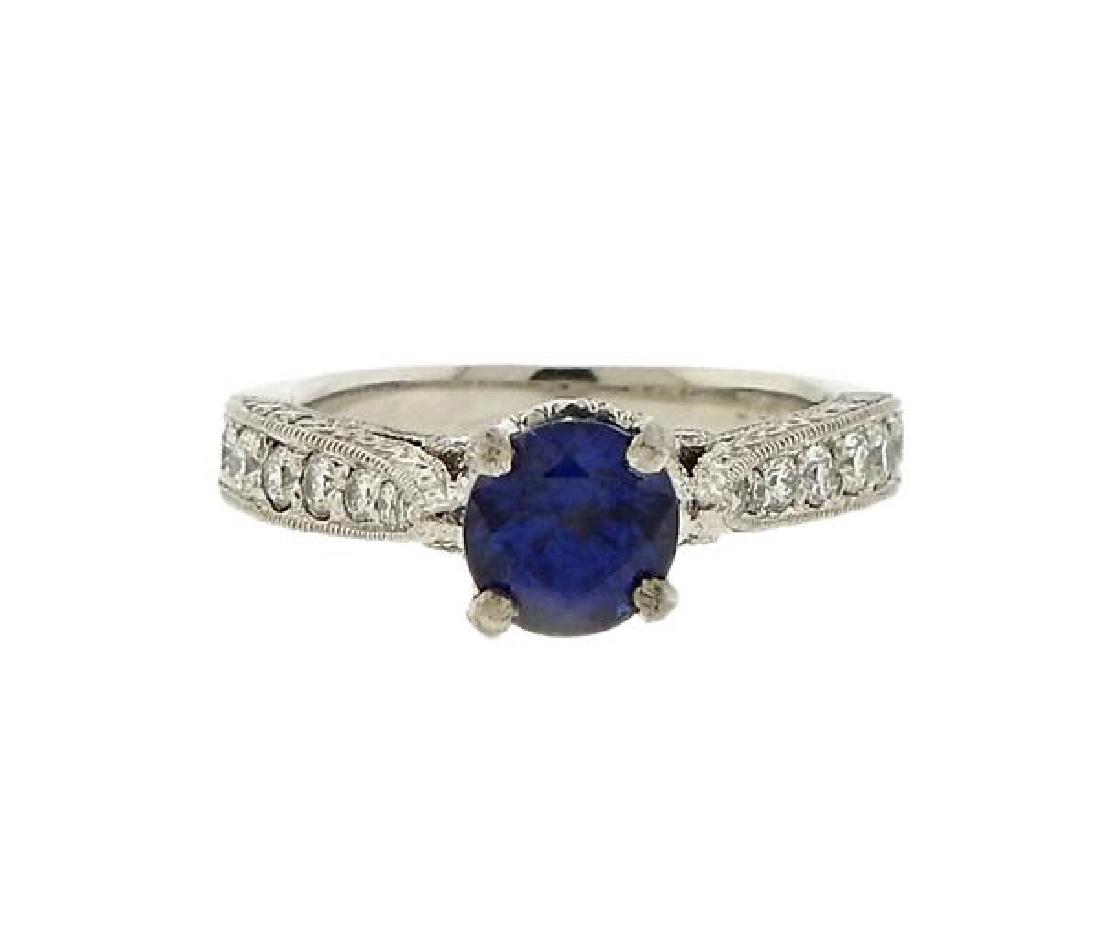Platinum Diamond Sapphire Engagement Ring (1 of 3)