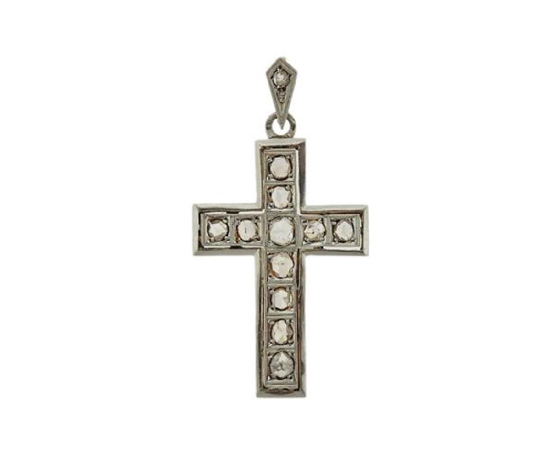 Gold Platinum Rose Cut Diamond Cross Pendant (1 of 3)