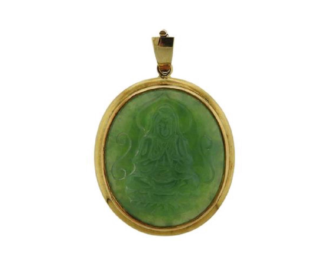 14k Gold Carved Jade Buddha Pendant (1 of 3)