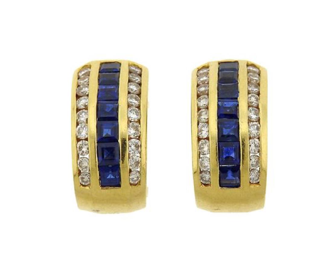 18K Gold Diamond Sapphire Clip Earrings (1 of 2)