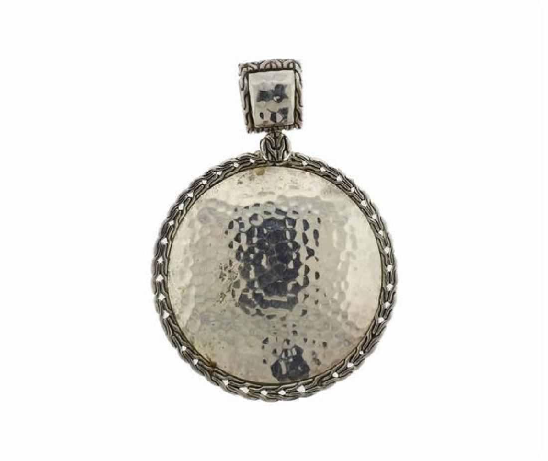 John Hardy Palu Sterling Round Enhancer Pendant: METAL: sterling silver. MEASUREMENTS: pendant is 52mm in diameter and 70mm long (including bale). MARKED: JH 925. WEIGHT: 31.0 grams. Gemstones have not been graded for color and clarity ,and tested f