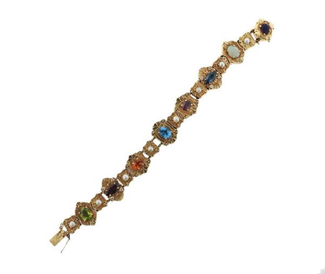 14k Gold Multicolor Gemstone Diamond Pearl Slide (1 of 5)