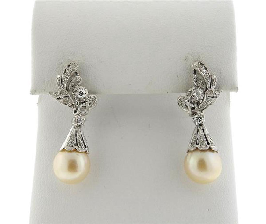 Antique Art Deco 18k Gold Pearl Diamond Earrings (1 of 4)