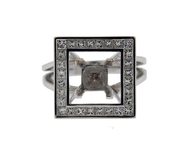 Modern 18K Gold Diamond Square Halo Ring Mounting (1 of 3)