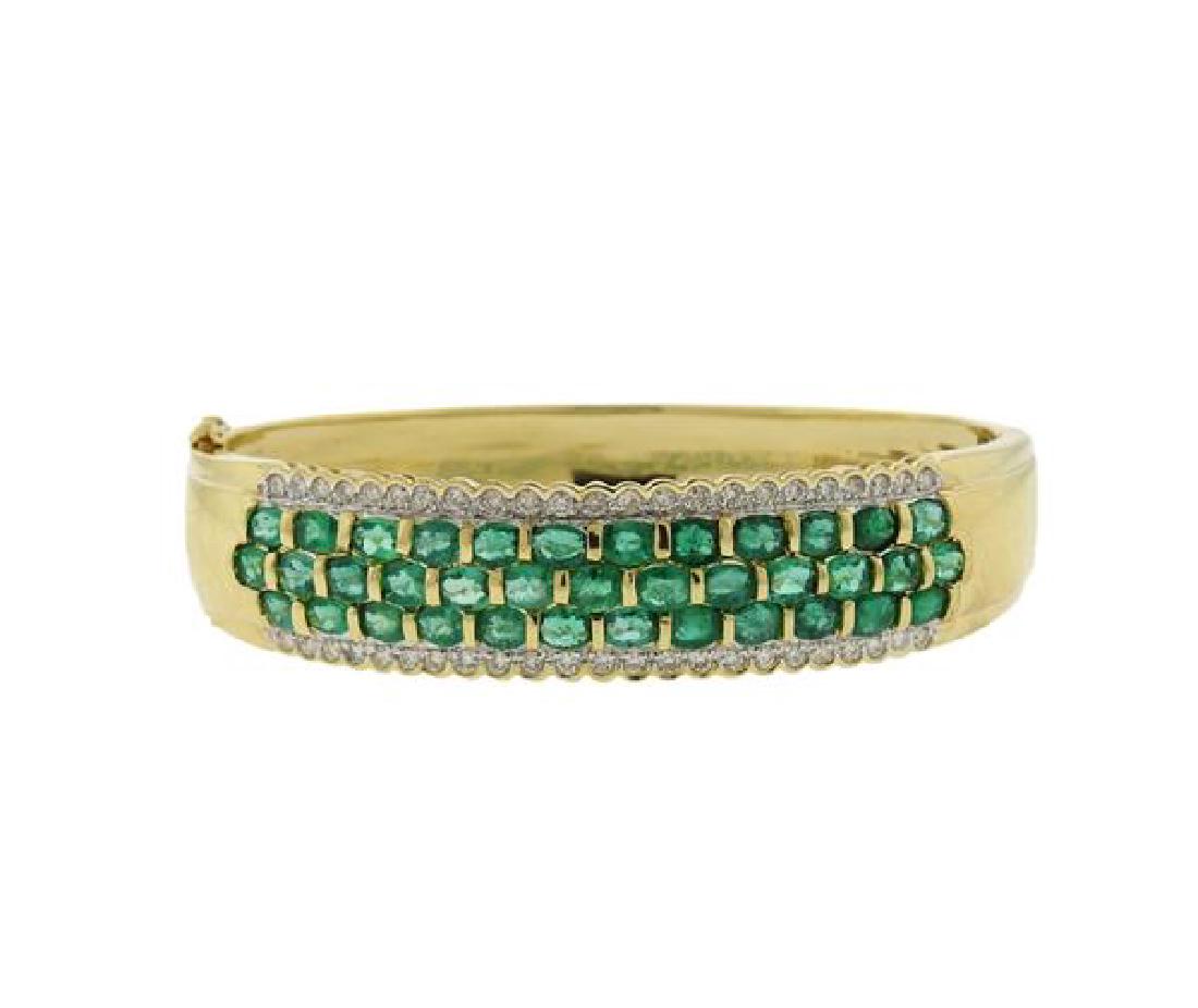 18K Gold Diamond Emerald Bangle Bracelet (1 of 6)