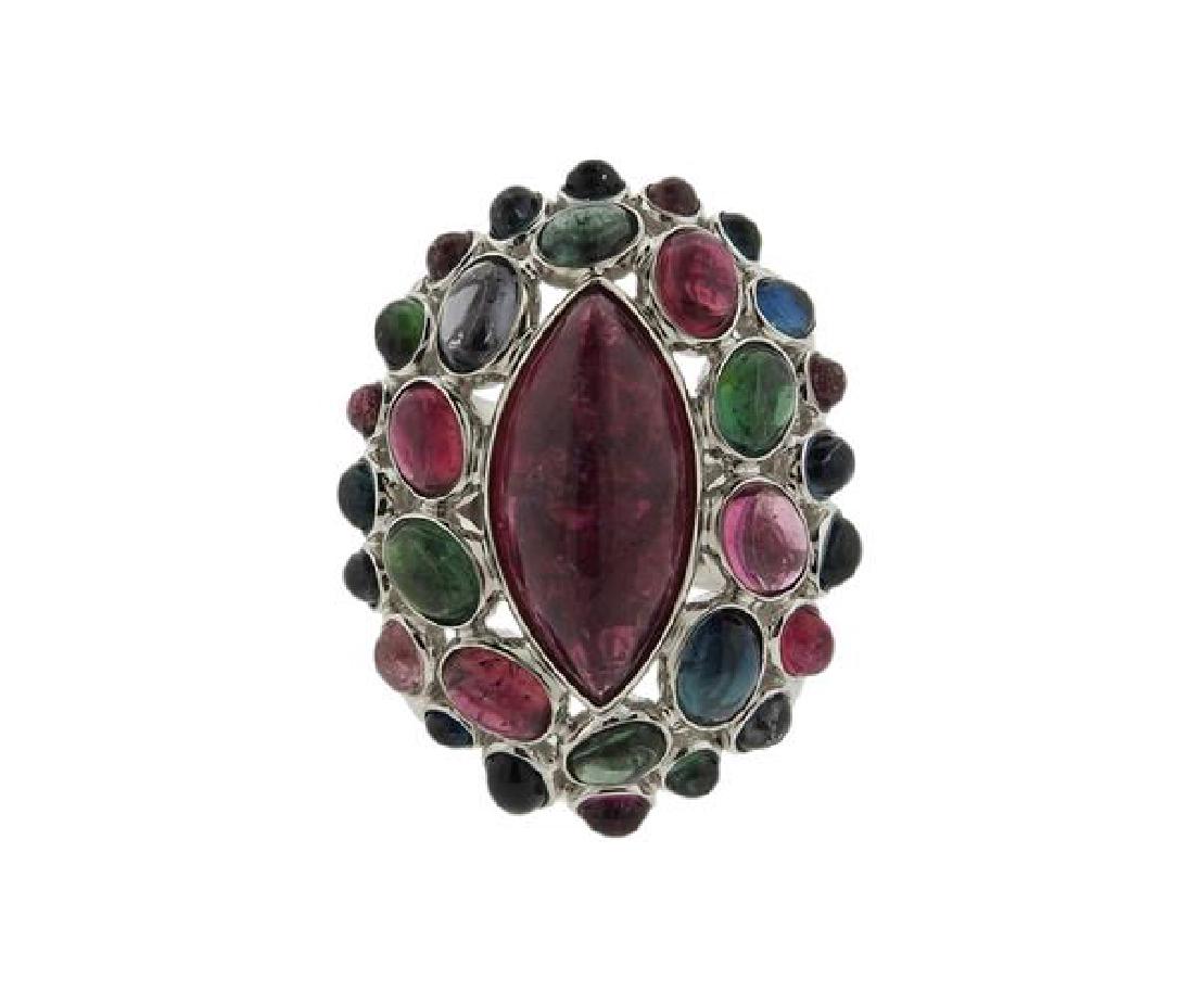 Large 18k Gold Multi Color Tourmaline Cocktail Ring (1 of 4)