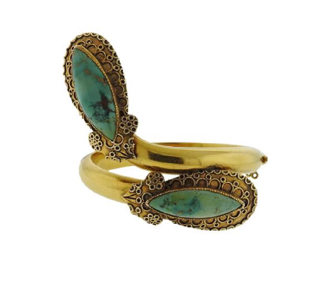 18k Gold Turquoise Bypass Bangle Bracelet (1 of 4)
