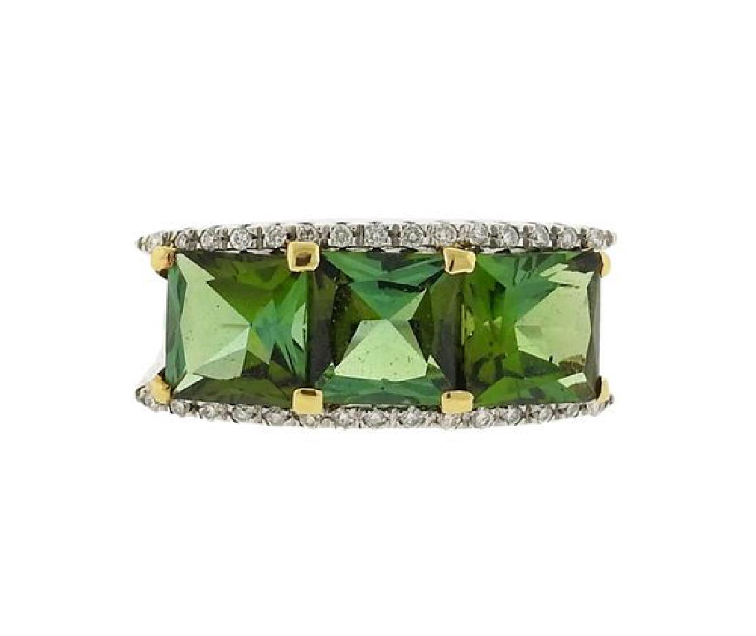 18K Gold Diamond Tourmaline Three Stone Ring (1 of 5)