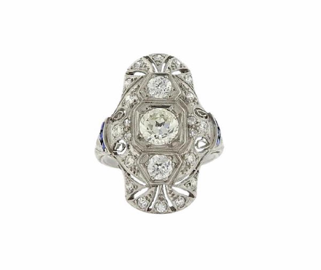 Art Deco Platinum Diamond Sapphire Ring (1 of 4)