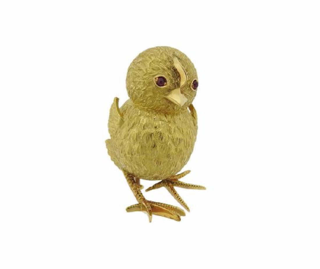 Tiffany & Co 18K Gold Ruby Baby Chick Brooch Pin (1 of 4)