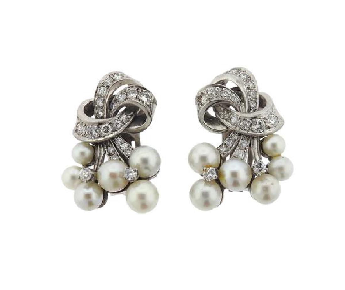 Seaman Schepps 14K Gold Diamond Pearl Clip Earrings (1 of 5)