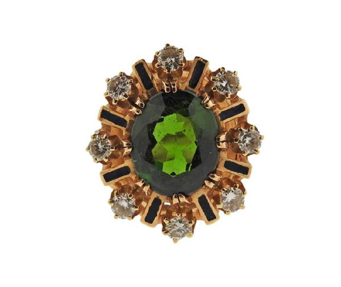 Antique 14K Gold Diamond Green Stone Enamel Cocktail (1 of 4)
