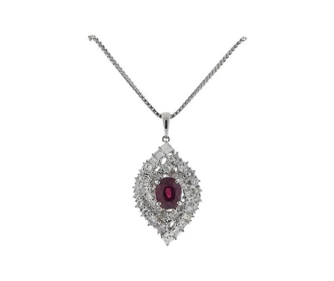18k Gold Diamond Ruby Cluster Pendant Necklace (1 of 4)