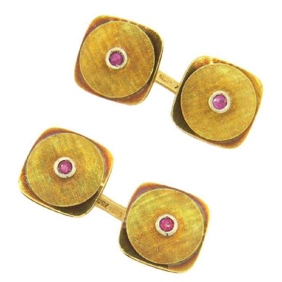 Mid Century Ruby 18k Gold Cufflinks (1 of 3)
