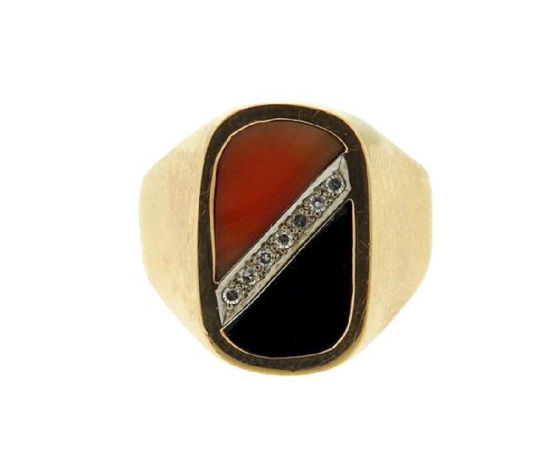 14K Gold Diamond Coral Onyx Ring (1 of 4)