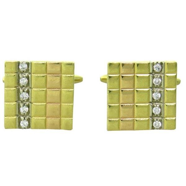 Chimento Diamond 18K Gold Square Cufflinks: METAL: 18k gold. GEMSTONES: diamonds. MEASUREMENTS: Cufflinks measure 14mm x 14mm. MARKED: chimento 750 408VI. WEIGHT: 13.3 grams. Gemstones have not been graded for color and clarity ,and tested for