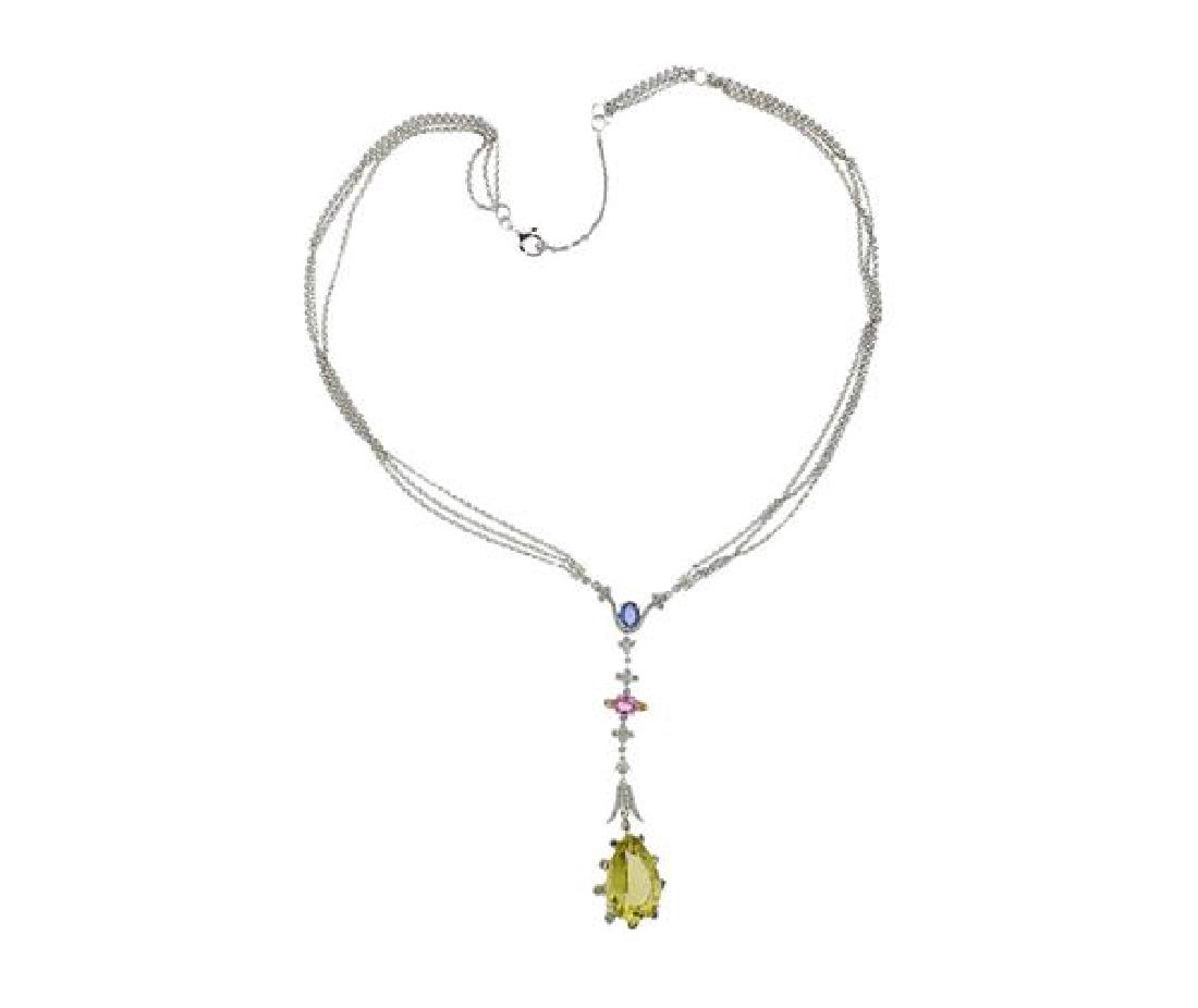 18K Gold Diamond Multi Color Gemstone Drop Necklace (1 of 3)