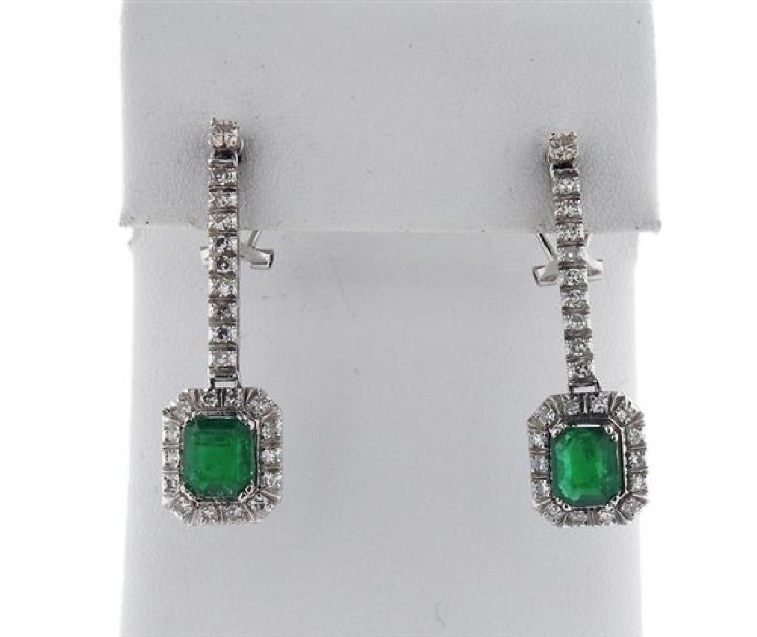 14K Gold Diamond Emerald Dangle Earrings (1 of 4)