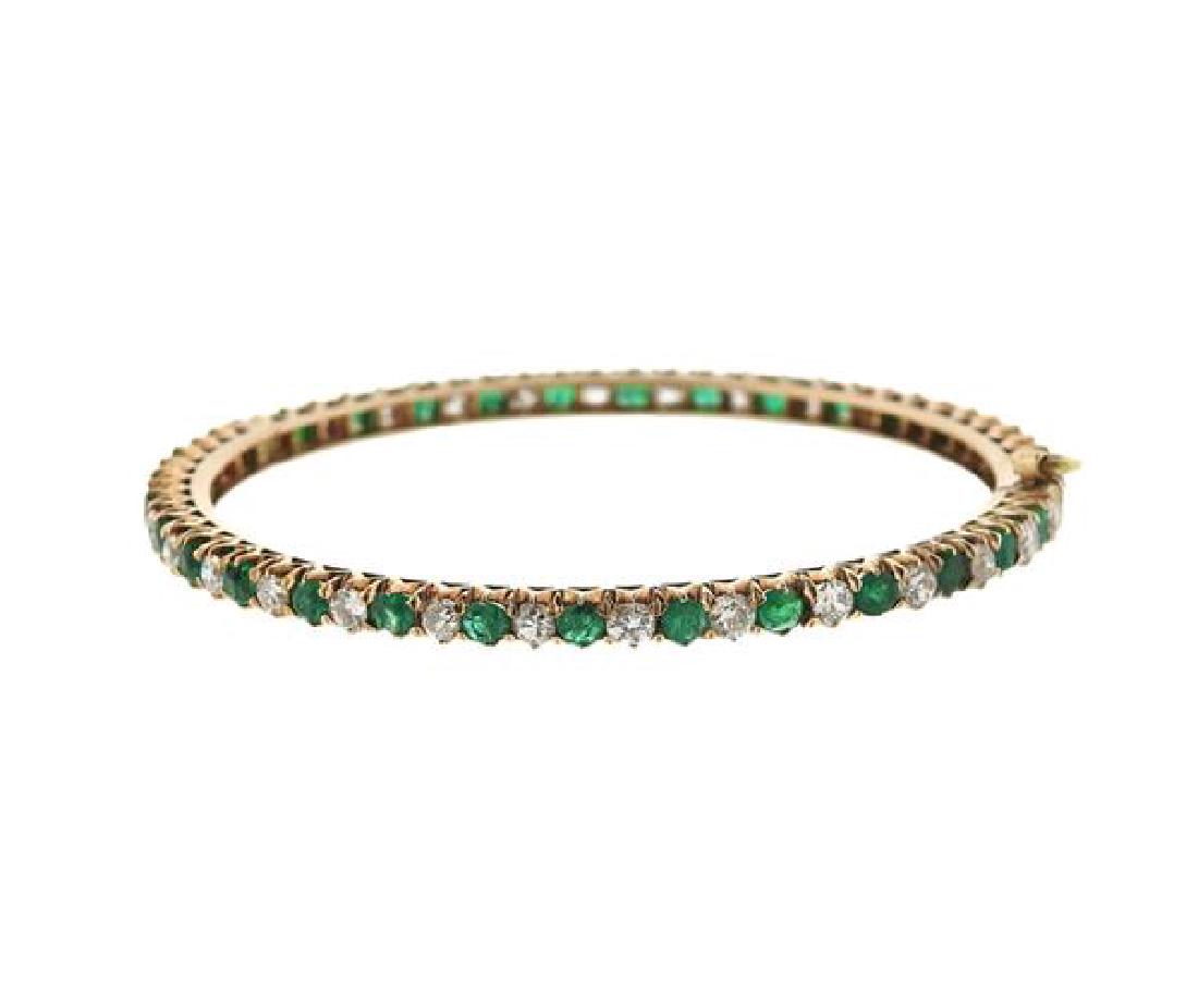 14K Gold Diamond Emerald Eternity Bangle Bracelet (1 of 3)