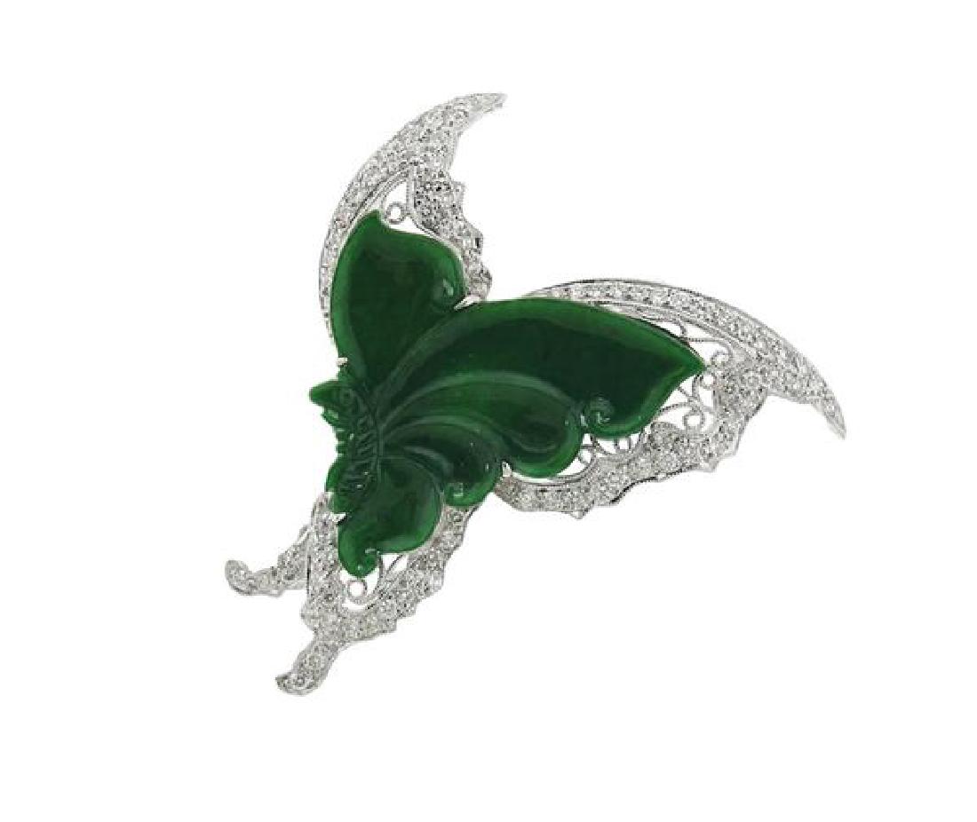 18K Gold Carved Jade Diamond Butterfly Pendant Brooch (1 of 3)