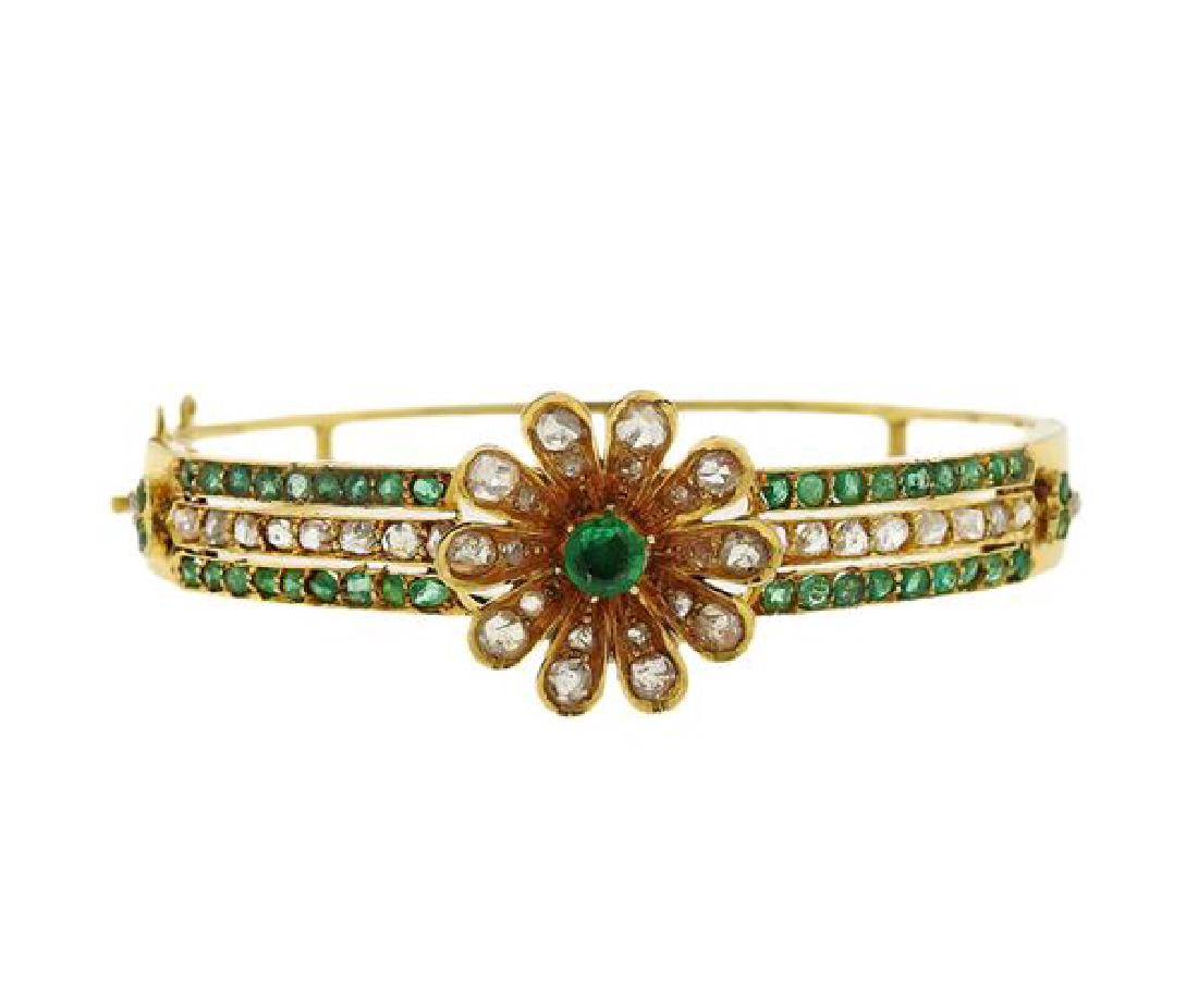 Antique 14K Gold Emerald Diamond Bangle Bracelet (1 of 3)