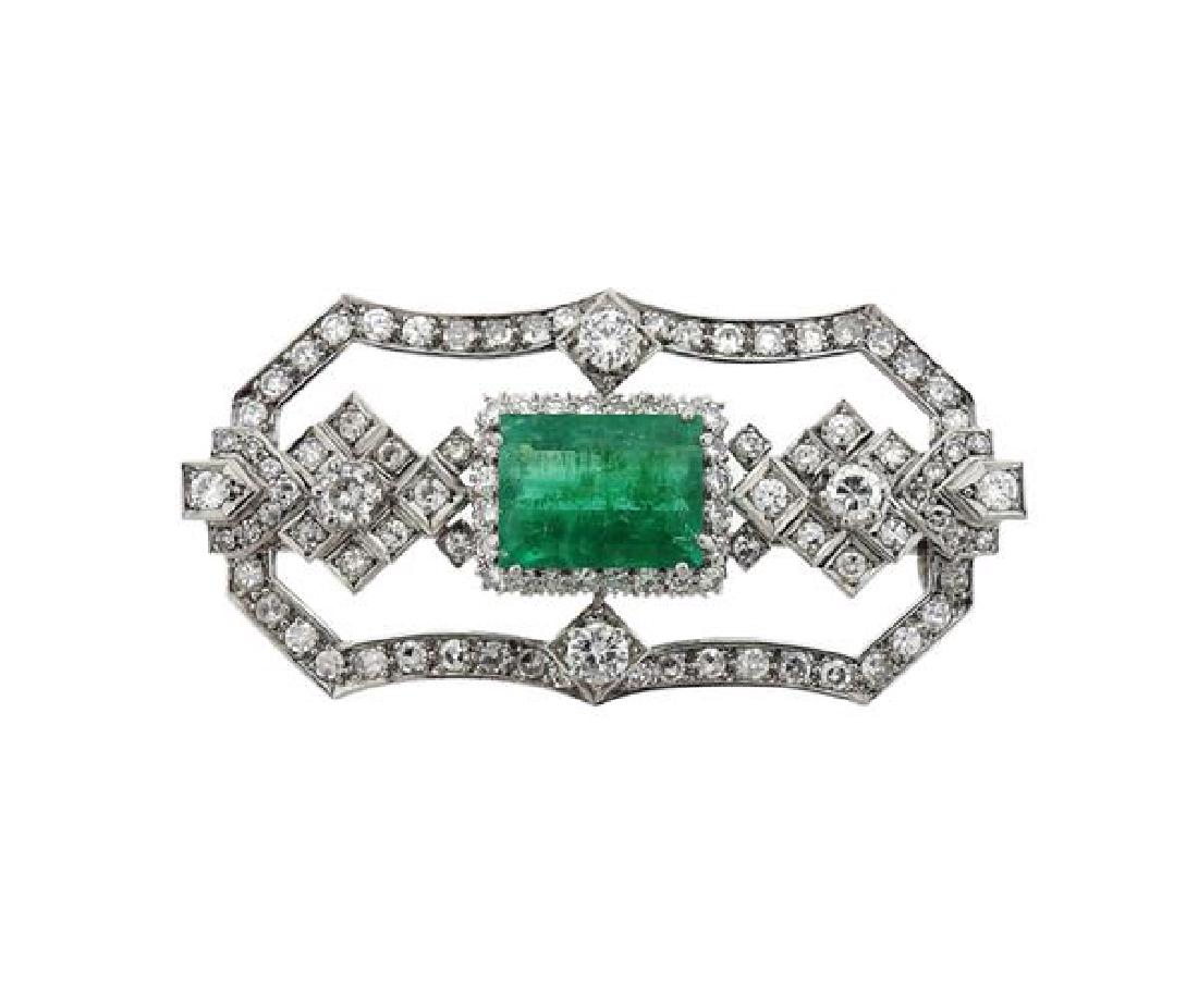 18K Gold Diamond Emerald Brooch Pin (1 of 3)