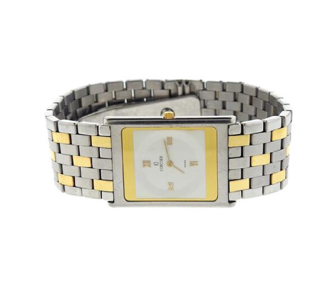 Concord Delirium Stainless Steel 18K Gold Quartz Watch: METAL: Stainless steel and 18K gold. CASE: 25mm (excl. crown) x 34mm (lug tip to lug tip). DIAL: Cream dial with gold Roman numerals. MOVEMENT: Quartz, not in running order. CLASP: Folding.Gemstones h