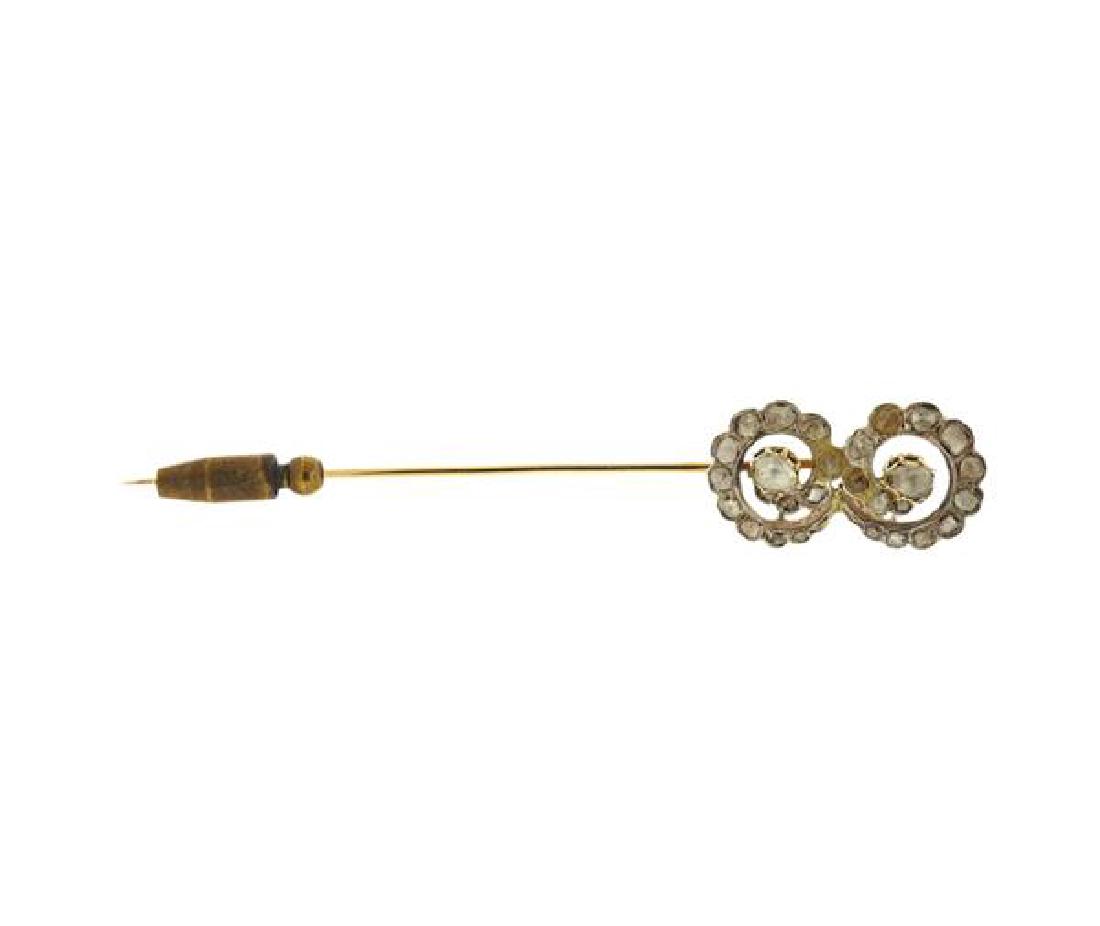 Antique 18K Gold Silver Rose Cut Diamond Pin (1 of 3)