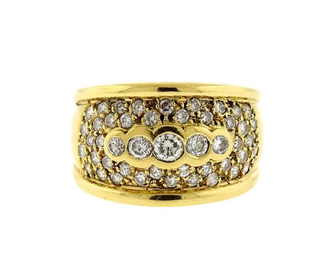 18K Gold Diamond Band Ring: METAL: 18K gold. GEMSTONES: diamonds- approx. 0.50ctw. MEASUREMENTS: ring size 6. Ring is 13.3mm at widest point. TESTED: 18K. WEIGHT: 11.3 grams. Gemstones have not been graded for color and clarity 