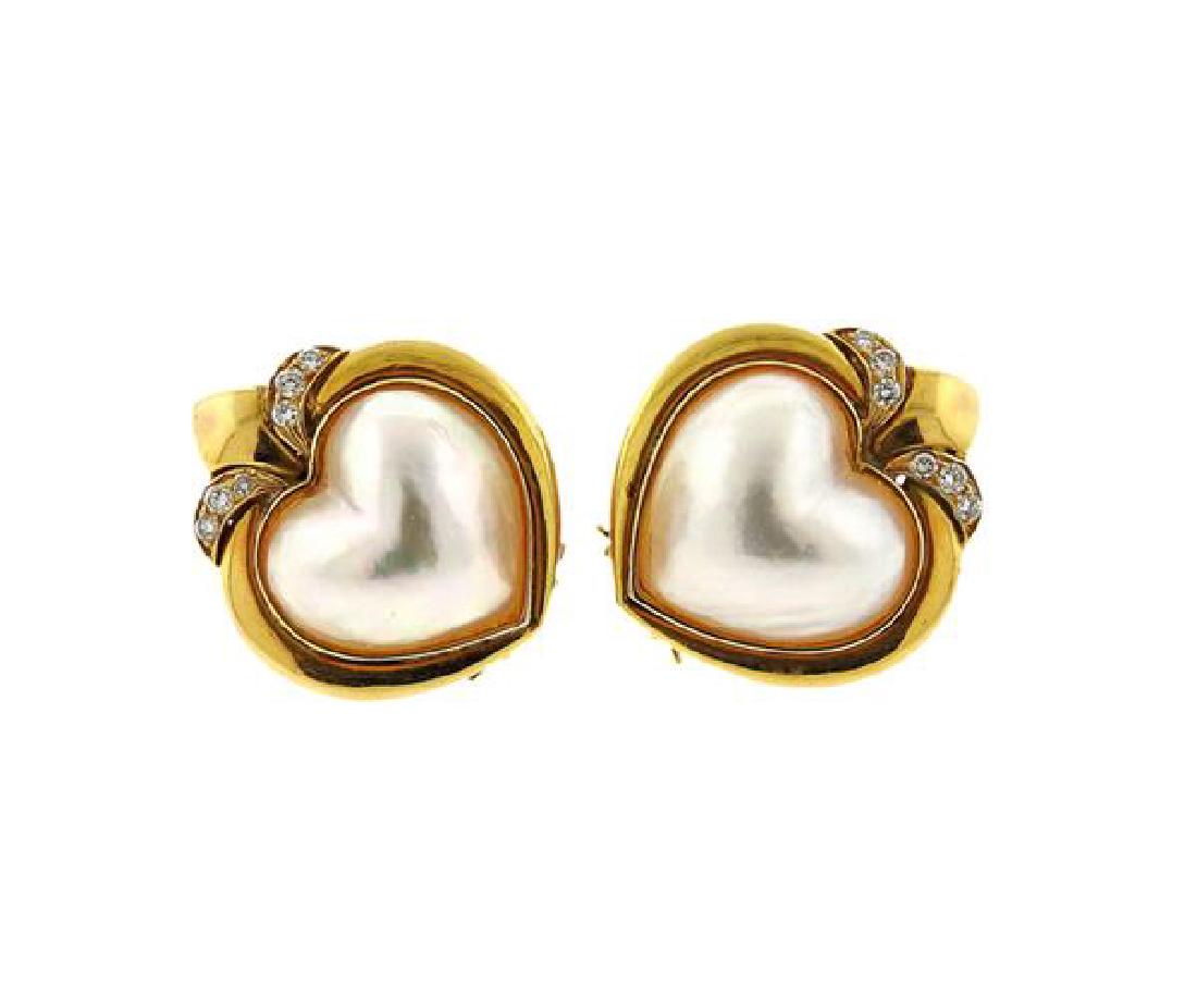 14K Gold Diamond Pearl Heart Earrings (1 of 4)