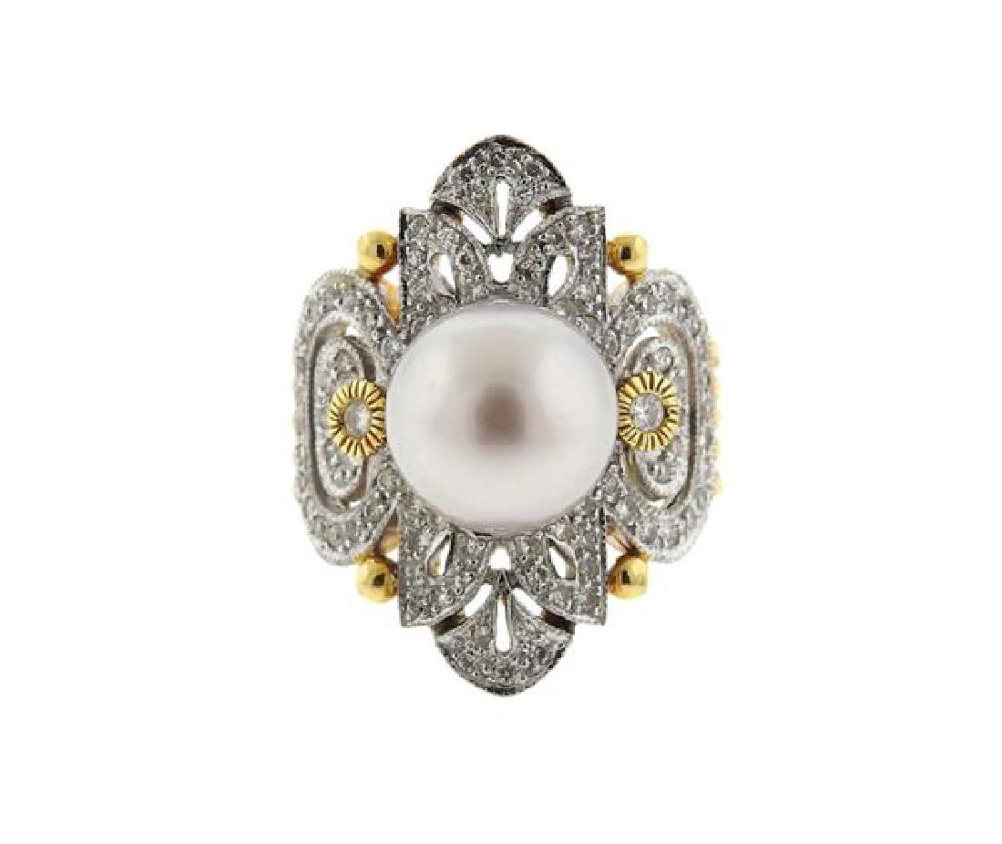 18K Gold Pearl Diamond Cocktail Ring (1 of 4)