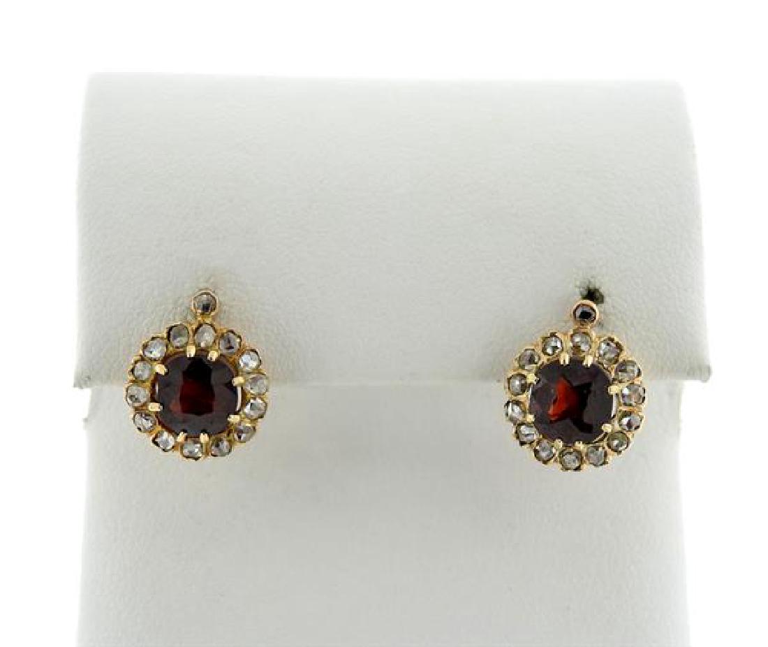 Antique 18k Gold Diamond Red Stone Earrings (1 of 3)