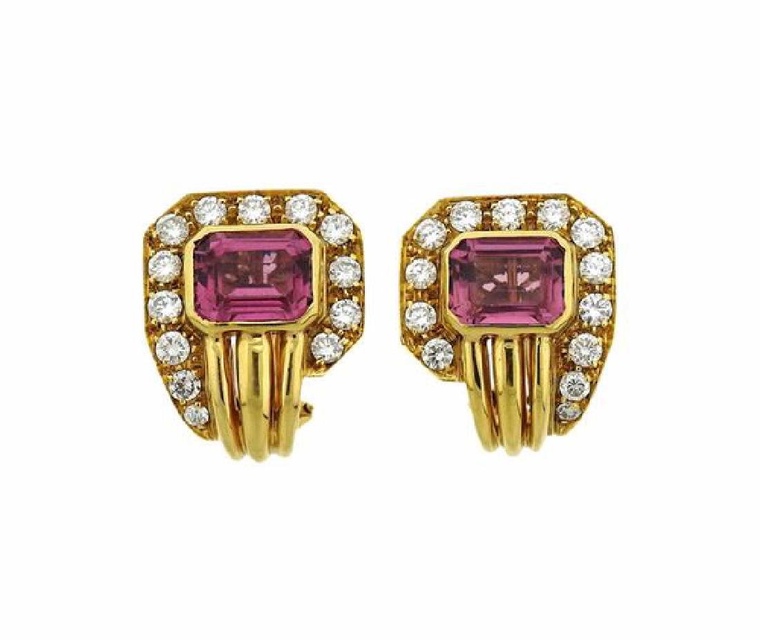 1980s 18K Gold Diamond Pink Tourmaline Earrings (1 of 5)
