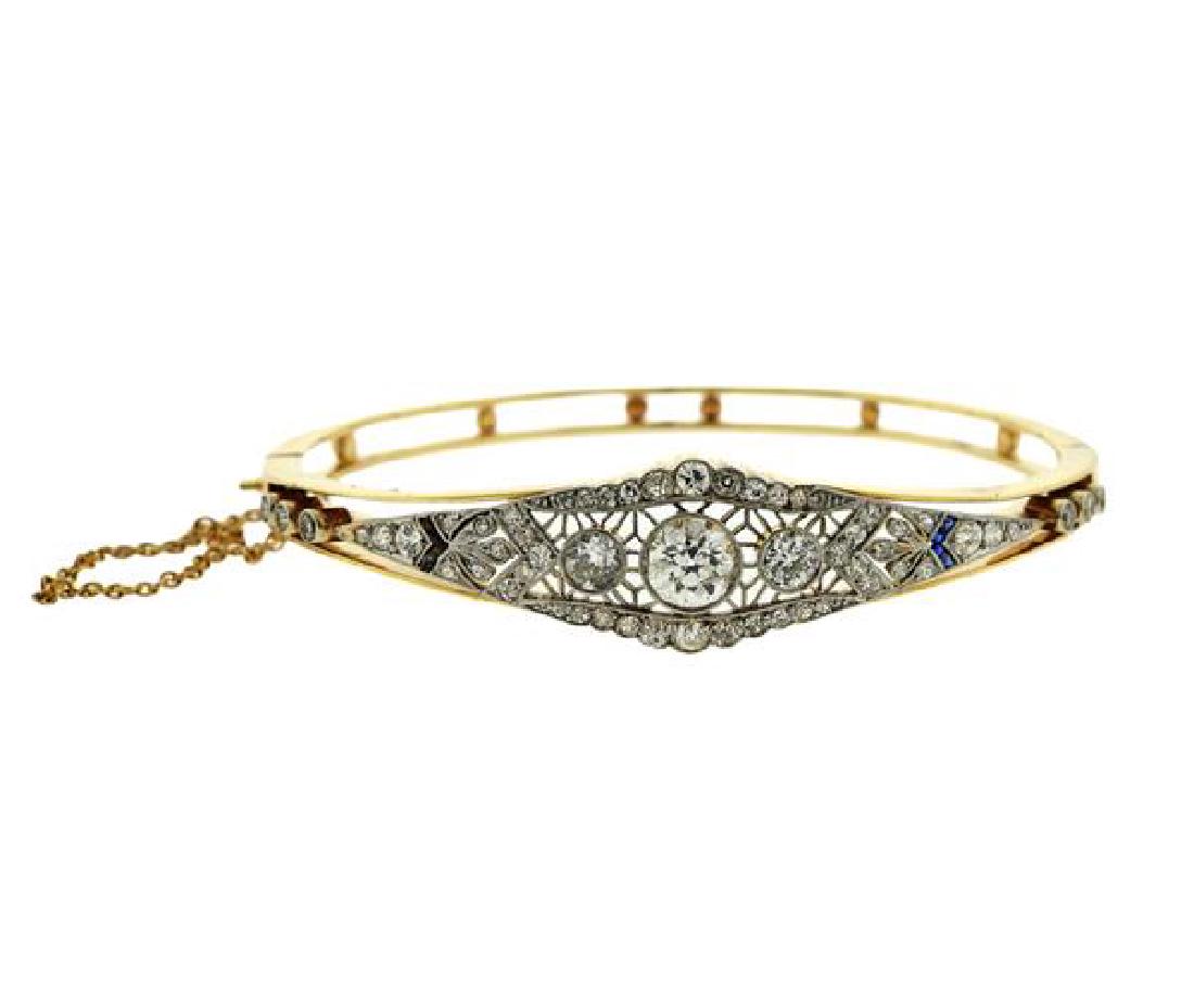 Art Deco 14K Gold Diamond Sapphire Bangle Bracelet (1 of 4)