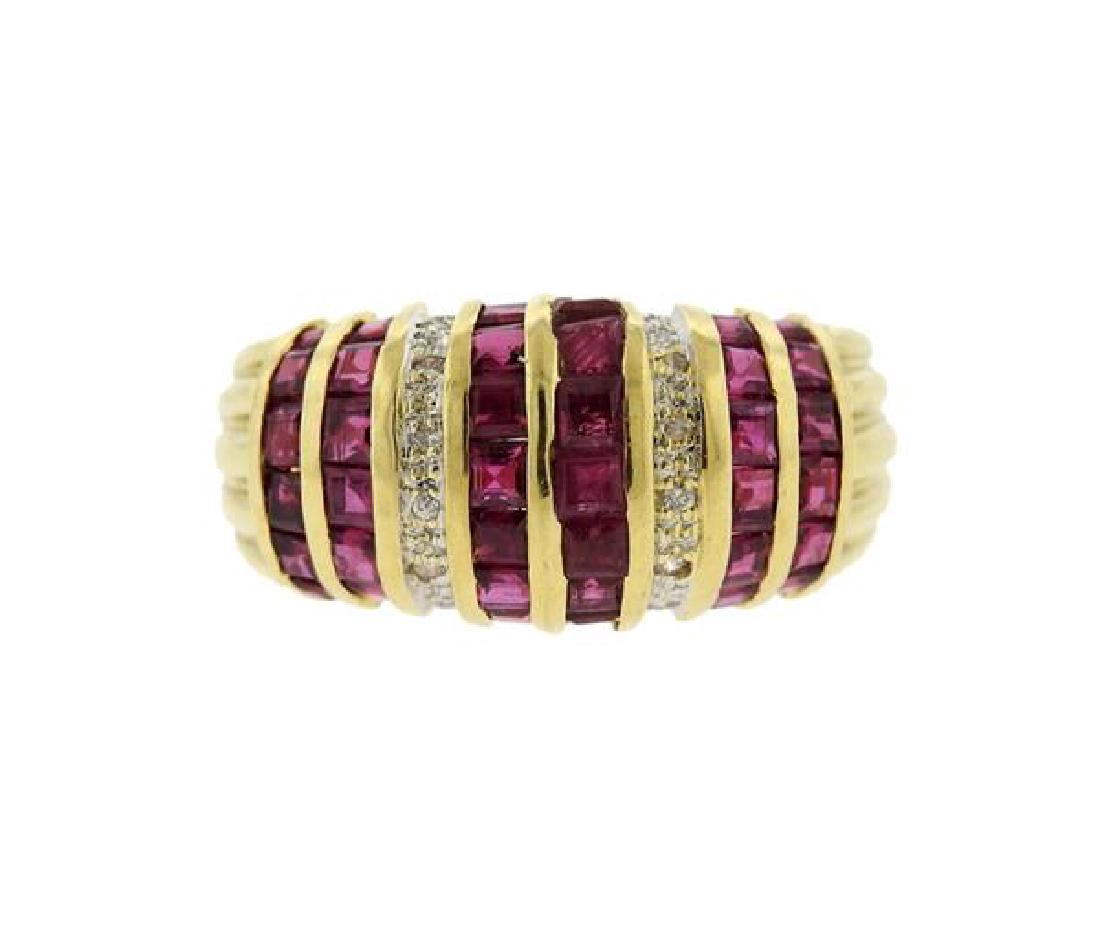18k Gold Diamond Red Stone Band Ring (1 of 3)