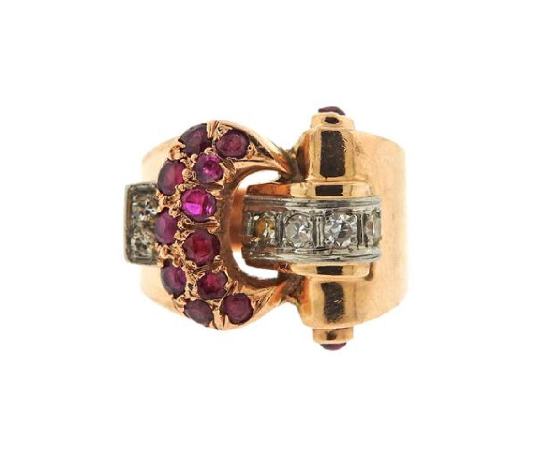 Retro 14K Gold Diamond Ruby Ring (1 of 3)