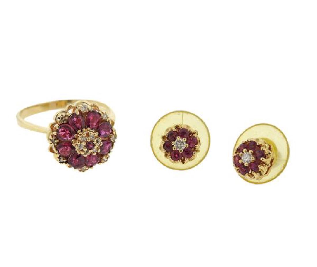 14K Gold Diamond Ruby Ring Earrings Set (1 of 6)