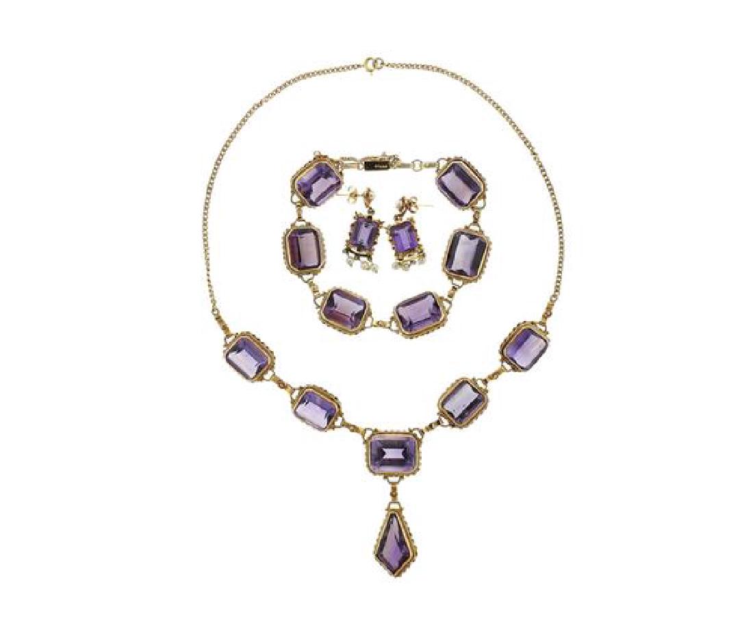 Antique 14K Gold Amethyst Necklace Bracelet Earrings (1 of 9)