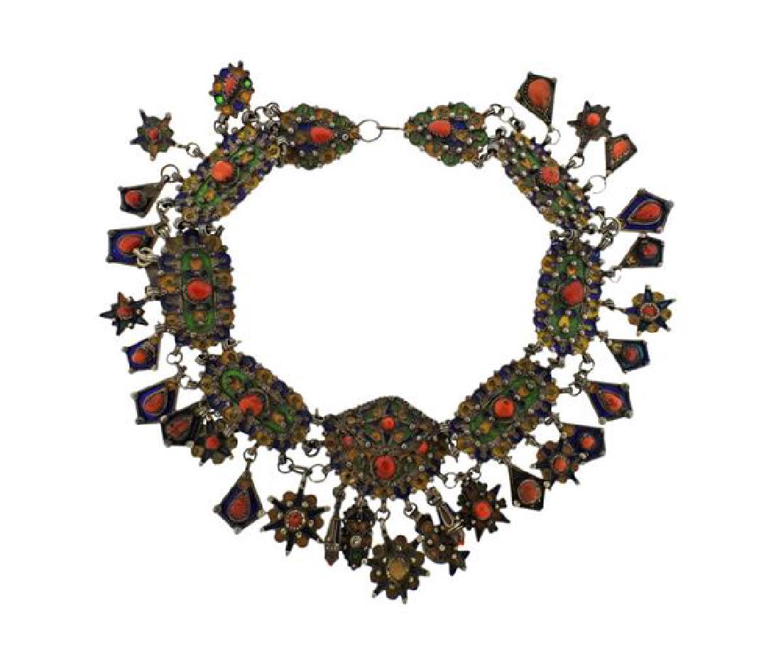 Antique Coral Enamel Silver Necklace (1 of 7)