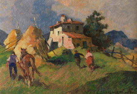 DOMENICI CARLO (Livorno 1898 - 1981): Landscape, cm 50x70, Oil painting on masonite. Signature on the right bottom